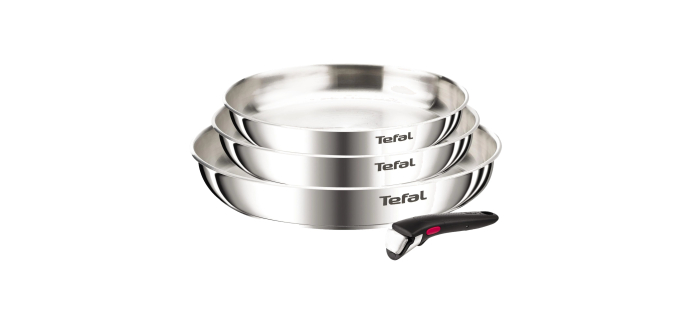 Amazon: Batterie de cuisine Tefal Ingenio Emotion - 3 poêles inox 22/24/28cm, poignée amovible, induction à