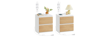 Amazon: Lot de 2 Tables de Chevet Vasagle avec Multiprise et 2 Tiroirs à 59,99€ (au lieu de 72,11€)