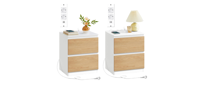 Amazon: Lot de 2 Tables de Chevet Vasagle avec Multiprise et 2 Tiroirs à 59,99€ (au lieu de 72,11€)