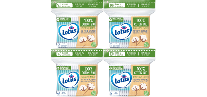 Amazon: Lot de 4 Sachets de 160 Coton-Tiges Lotus - Papier & Coton Bio à 2,89€ (au lieu de 3,59€)