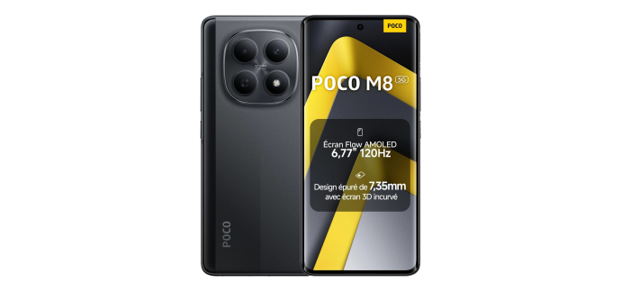 Amazon: Smartphone Xiaomi Poco M8 8+256 Go Snapdragon 6 Gen 3 - Noir à 182,09€ (au lieu de 237,45€)