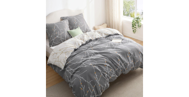 Amazon: Housse de Couette Bedsure 220x240cm - avec 2 Taies 65x65cm, Brindilles Grises à 15,59€