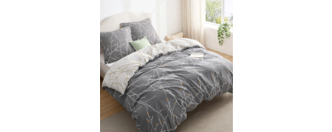 Amazon: Housse de Couette Bedsure 220x240cm - avec 2 Taies 65x65cm, Brindilles Grises à 15,59€