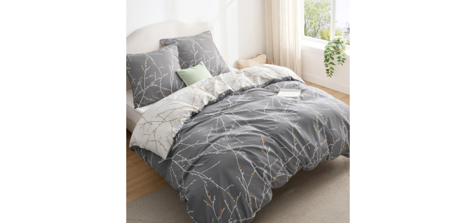 Amazon: Housse de Couette Bedsure 220x240cm - avec 2 Taies 65x65cm, Brindilles Grises à 15,59€