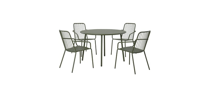 Conforama: Ensemble de jardin table + 4 chaises SALTA coloris vert à 176,50€ (au lieu de 349,99€)