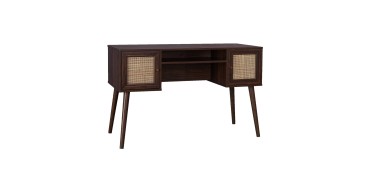 Sweeek: Bureau cannage et décor bois foncé avec 2 portes à 99,99€ (au lieu de 129,99€)