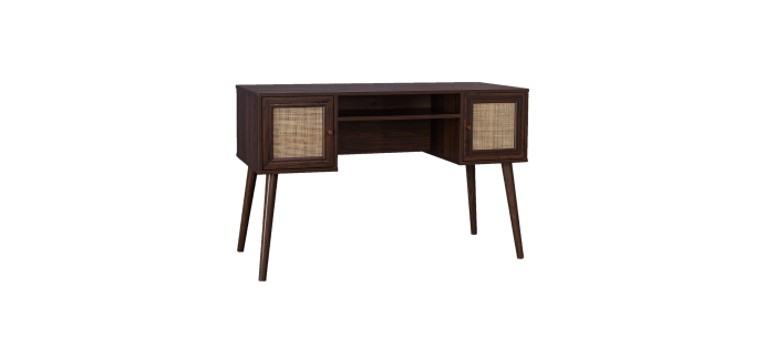 Sweeek: Bureau cannage et décor bois foncé avec 2 portes à 99,99€ (au lieu de 129,99€)