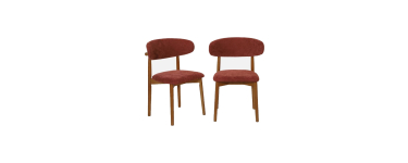 Sweeek: Lot de 2 chaises bois noyer et tissu chenille bordeaux à 97,49€ (au lieu de 129,99€)