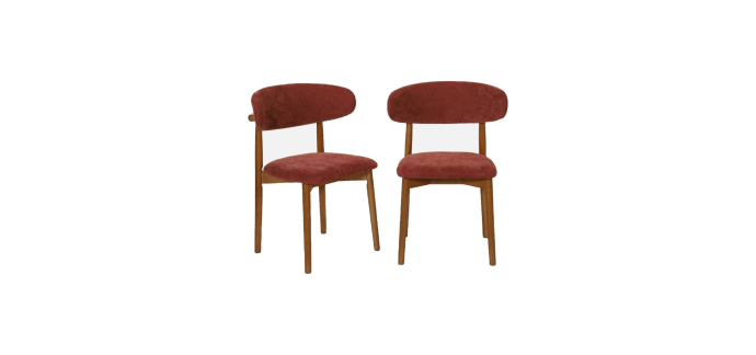 Sweeek: Lot de 2 chaises bois noyer et tissu chenille bordeaux à 97,49€ (au lieu de 129,99€)