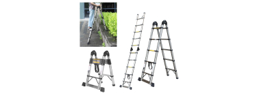 Amazon: Échelle télescopique en aluminium 3,2 m - stabilisateur et roues, 150 kg à 58,65€