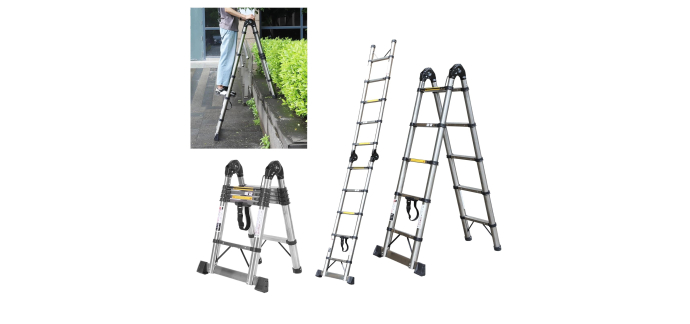 Amazon: Échelle télescopique en aluminium 3,2 m - stabilisateur et roues, 150 kg à 58,65€