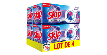 Amazon: Lot de 96 Capsules de Lessive Skip Ultimate 4 en 1 Couleur Protect à 29,97€ (au lieu de 48,8€)