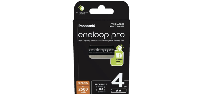 Amazon: Lot de 4 Piles Rechargeables AA Eneloop Pro - 2500 mAh NiMH à 14,44€ (au lieu de 22,03€)