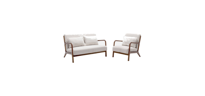 Sweeek: Banquette + Fauteuil bouclette hévéa teinté à 349,99€ (au lieu de 499,99€)