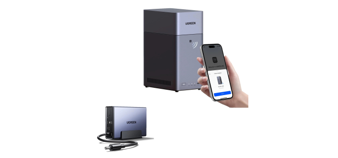 Amazon: NAS UGREEN DH2300 + batterie US2000 - 2 baies, 4Go RAM, HDMI 4K, NFC, 1GbE, UPS 6000mAh à 243,58€