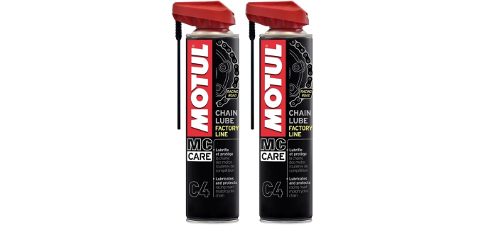 Amazon: Lot de 2 Lubrifiants pour Chaîne Moto Routière Motul - Aérosol Blanc à 14€