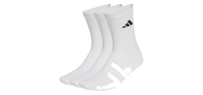 Amazon: Lot de 3 paires de chaussettes Adidas mi-mollet rembourrées - Blanc, du 34 au 51 à 7,99€