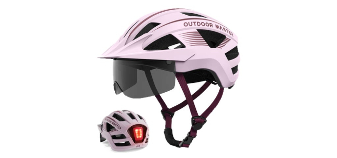 JoyBuy: OutdoorMaster Casque de vélo RhinoUrban avec lunettes et éclairage Rose L 58-61 cm à 22,99€