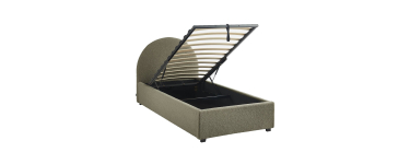 Sweeek: Lit coffre sommier à lattes et tête de lit, kaki, 90 x 190cm à 279,99€ (au lieu de 399,99€)