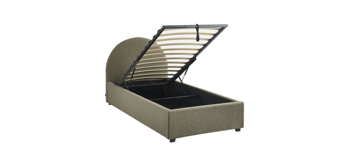 Sweeek: Lit coffre sommier à lattes et tête de lit, kaki, 90 x 190cm à 279,99€ (au lieu de 399,99€)