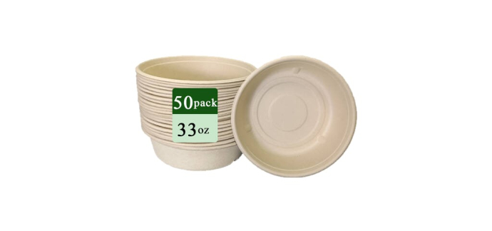 JoyBuy: Rui bamboo Bol jetable en fibre de bambou 33 oz Lot de 50 à 6,9€ (au lieu de 11,72€)