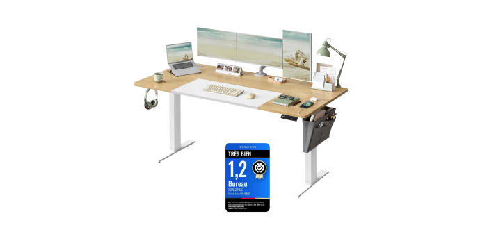 Amazon: Bureau Assis-Debout électrique Songmics - 160 x 70 cm, 4 hauteurs mémorisables à 104,69€