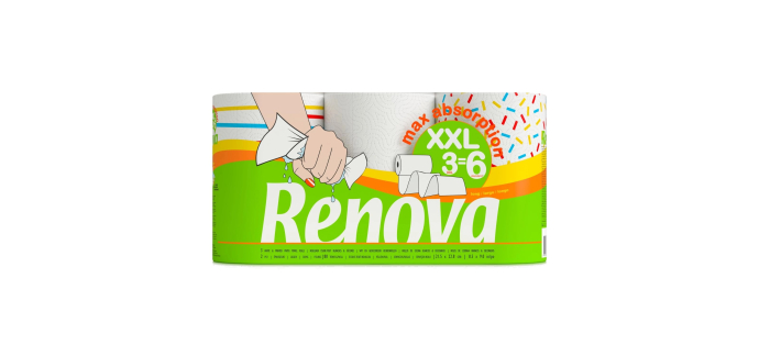 Amazon: Lot de 3 rouleaux XXL essuie-tout Renova Maxi-Absorption à 2,64€