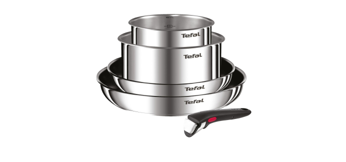 Amazon: Set Tefal Ingenio 5 Pièces L897S504 - 2 Poêles, 2 Casseroles & Poignée Amovible, Induction, Acier In