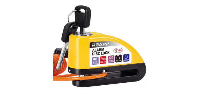 Amazon: Antivol Moto Reapp - Bloc Disque Alarme 110dB, Câble 1,5m à 13,88€ (au lieu de 26,81€)