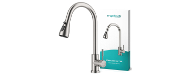 Amazon: Robinet cuisine Engelbach - extensible, pivotant 360°, acier inox 304, 2 jets à 21,9€