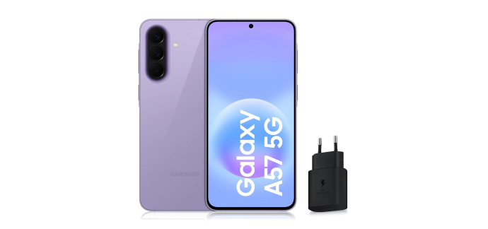 Amazon: Smartphone 6,7" Samsung Galaxy A57 5G - 128 Go, Lavande (Version FR) à 324€