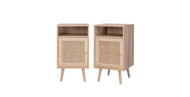 Sweeek: Lot de 2 tables de chevet en cannage, Naturel à 89,69€ (au lieu de 129,99€)