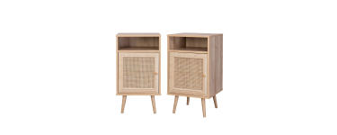 Sweeek: Lot de 2 tables de chevet en cannage, Naturel à 89,69€ (au lieu de 129,99€)