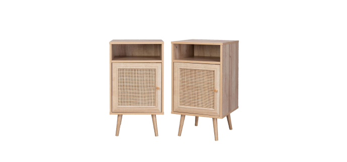 Sweeek: Lot de 2 tables de chevet en cannage, Naturel à 89,69€ (au lieu de 129,99€)