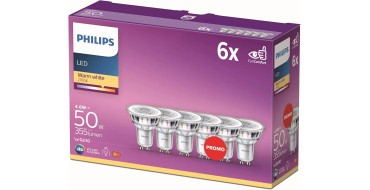 Amazon: Pack de 6 ampoules LED Philips - Culot GU10, 355lm, 50W à 10,99€ (au lieu de 20,66€)
