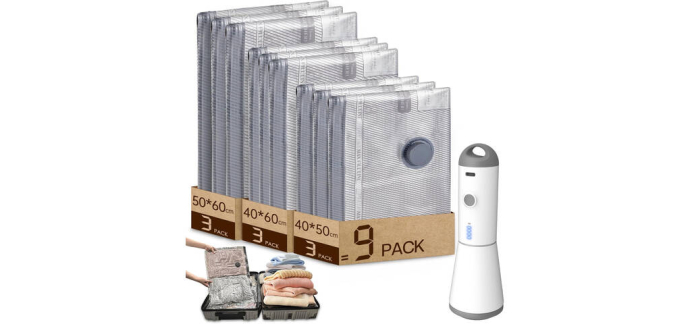 JoyBuy: HOMOH Sacs sous vide pour vêtements avec pompe sans fil, lot de 9 à 12,97€ (au lieu de 19,99€)