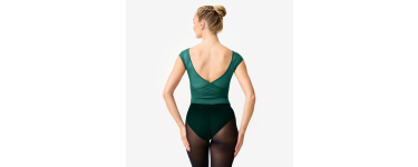 Decathlon: DOMYOS Justaucorps de danse classique manches courtes voile femme et fille, vert foncé à 19,99€