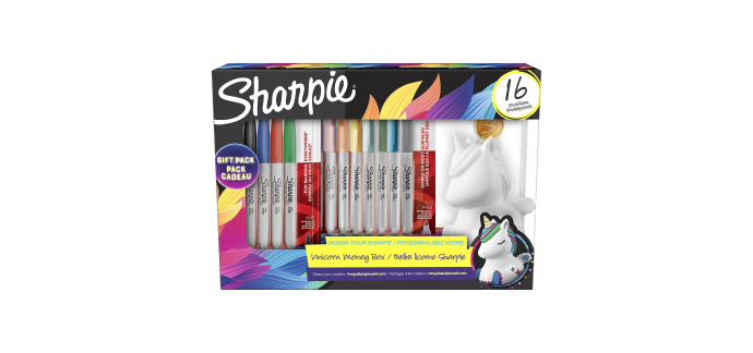 Amazon: Lot de 16 marqueurs Sharpie - Coffret-cadeau tirelire licorne à 12,18€ (au lieu de 22,98€)
