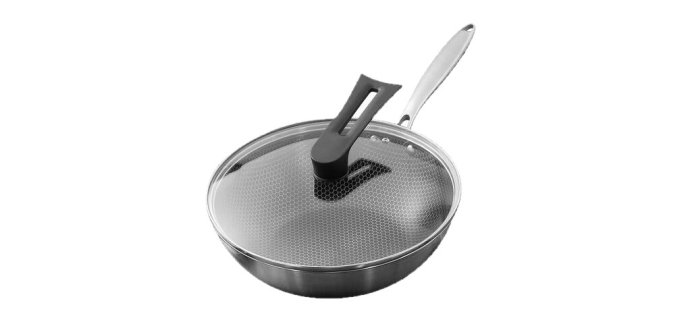 JoyBuy: Ochama Wok Antiadhésif 30 cm - Revêtement Nid d'Abeille, Anti-éclaboussures, Compatible Gaz/Inductio