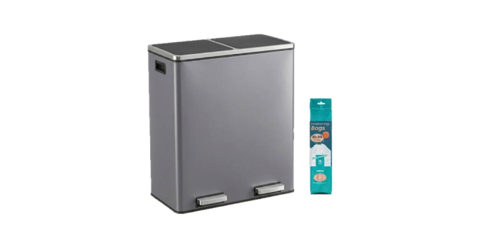 JoyBuy: JOYFURNOS Poubelle de recyclage 2 compartiments - Pédale, fermeture douce, métal à 75,96€