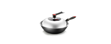 JoyBuy: COOKER KING Poêle wok en fonte 32 cm avec couvercle en verre à 19,99€ (au lieu de 49,99€)