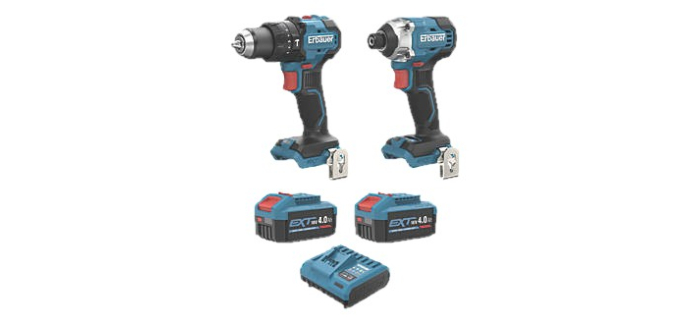 Screwfix: Perceuse visseuse à percussion et visseuse à choc sans fil brushless Erbauer 18V Li-Ion EXT 2 x 4Ah