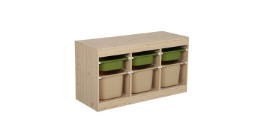 Sweeek: Meuble de rangement enfant décor bois 6 bacs vert olive et beige à 69,99€ (au lieu de 89,99€)