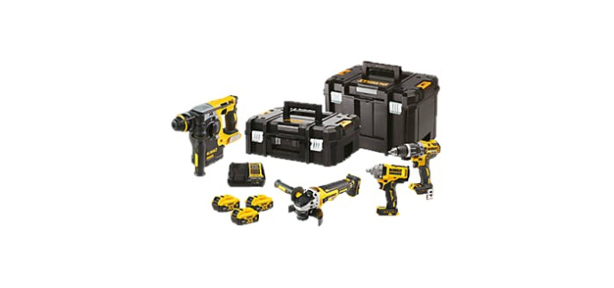 Screwfix: Pack 4 outils sans fil brushless DEWALT DCK428P3T 18V XR 3x5Ah à 749,99€ (au lieu de 899,99€)