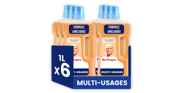 Amazon: Lot de 6 Nettoyants Sol Multi-Usages Mr. Propre Savon - Noir, Fleurs Oranger, 1L x6 à 10,88€