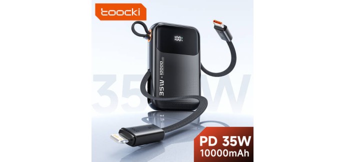 JoyBuy: Batterie externe toocki 10 000 mAh - 35 W, USB-C PD3.0, QC4+ à 16,99€ (au lieu de 23,99€)