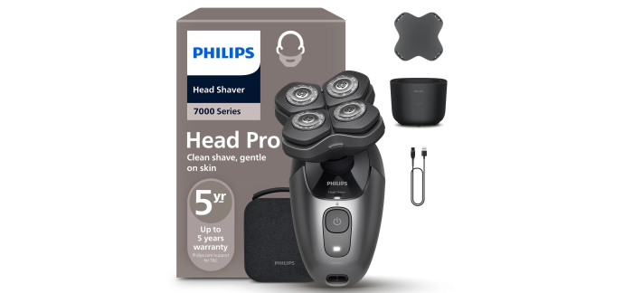 Amazon: Rasoir Philips Head Shaver Pro 5000 Series (HS7980/15) - tête flexible à 360° ComfortCut à 79,99€