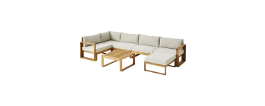 Cdiscount: Salon de jardin d'angle modulable LEVATA XL - Bois d'acacia FSC - 7 personnes - Gris de lin + Housse