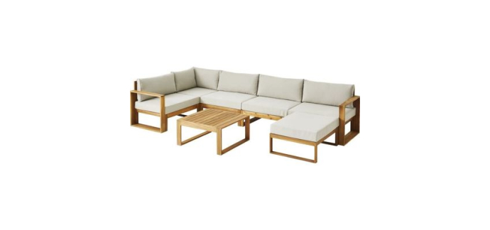 Cdiscount: Salon de jardin d'angle modulable LEVATA XL - Bois d'acacia FSC - 7 personnes - Gris de lin + Housse