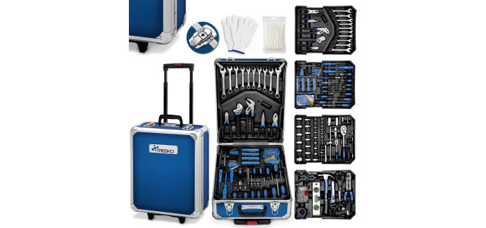 Amazon: Boite à outils Tresko - 1400 pièces, mallette aluminium et poignée télescopique à 83,50€